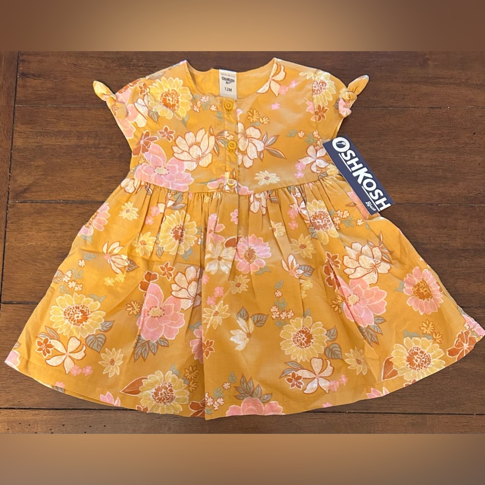 OshKosh B’gosh Floral Yellow Girls Dress w/ Matching Underwear NWT Sz 12 month